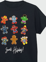 Brands In Black Boys Marvel Gingerbread Christmas Avengers 100% Cotton T-Shirt - Image 4 of 4