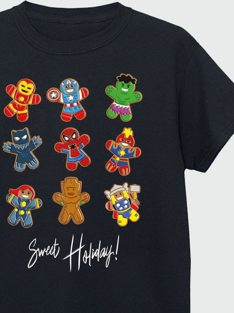Brands In Black Boys Marvel Gingerbread Christmas Avengers 100% Cotton T-Shirt - Image 4 of 4