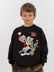 Brands In Black Boys Tom and Jerry Reindeer Christmas Sweatshirt - Image 1 of 4