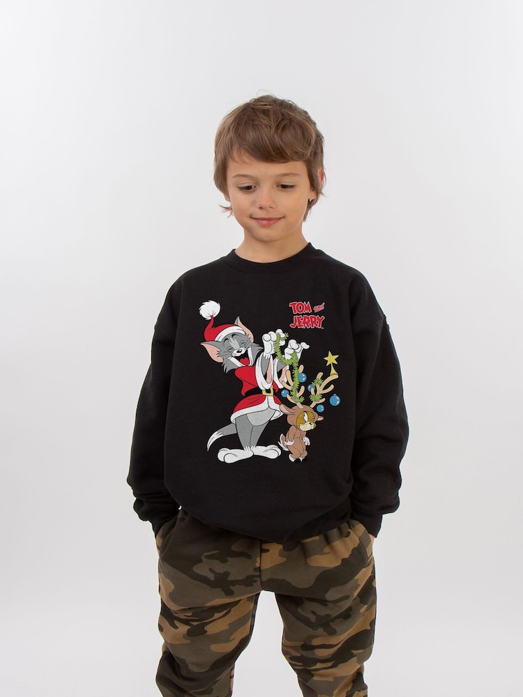 Brands In Black Boys Tom and Jerry Reindeer Christmas Sweatshirt - Image 2 of 4