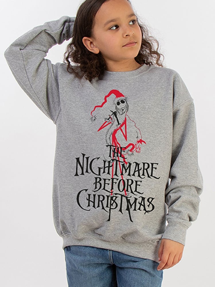Brands In Grey Girls Disney The Nightmare Before Christmas Santa Heather Sweatshirt - Image 1 of 4