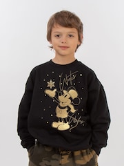 Brands In Black Boys Disney Mickey Mouse Winter Wishes Sweatshirt - Image 1 of 4