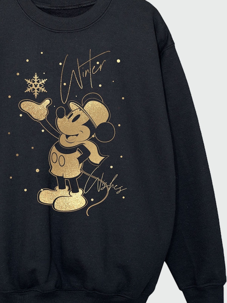 Brands In Black Boys Disney Mickey Mouse Winter Wishes Sweatshirt - Image 4 of 4