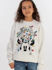 Brands In White Girls Disney Mickey Mouse Christmas Lights Sweatshirt - Image 1 of 4
