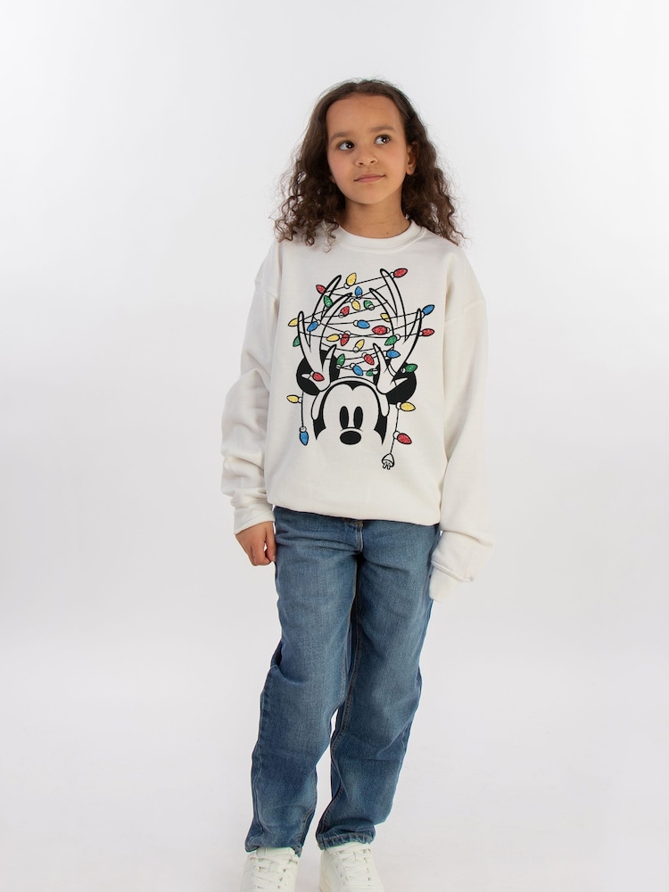 Brands In White Girls Disney Mickey Mouse Christmas Lights Sweatshirt - Image 2 of 4