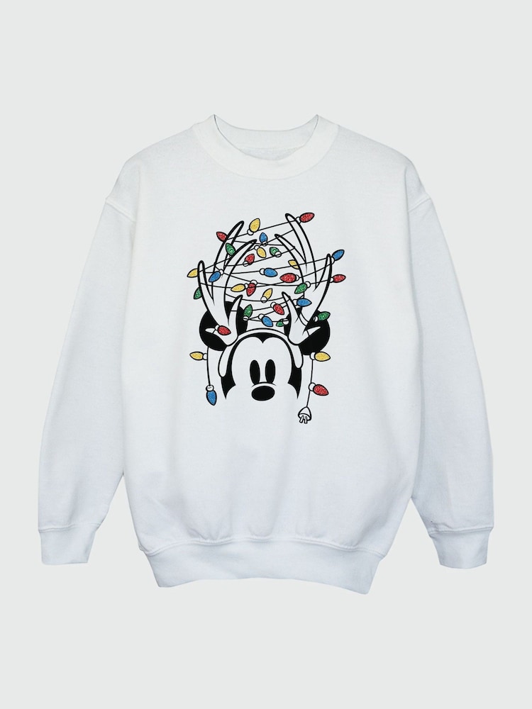 Brands In White Girls Disney Mickey Mouse Christmas Lights Sweatshirt - Image 3 of 4