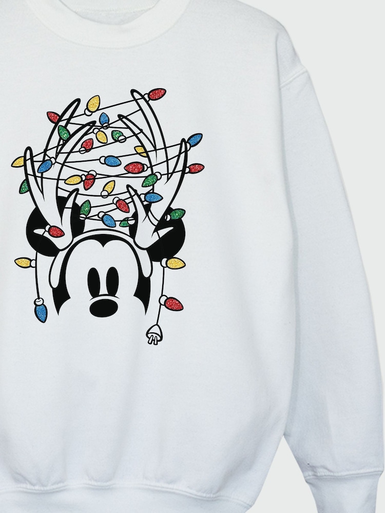 Brands In White Girls Disney Mickey Mouse Christmas Lights Sweatshirt - Image 4 of 4