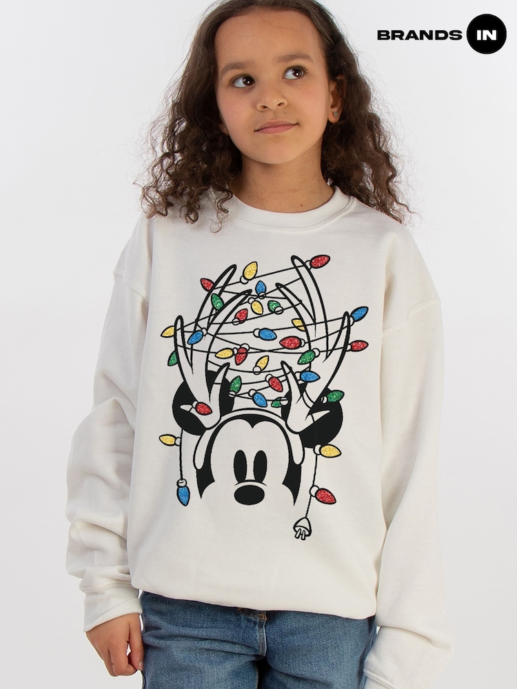 Brands In White Disney Mickey Mouse Christmas Lights Sweatshirt - Image 2 of 6 Brands In White Disney Mickey Mouse Christmas Lights Sweatshirt - Image 2 of 6