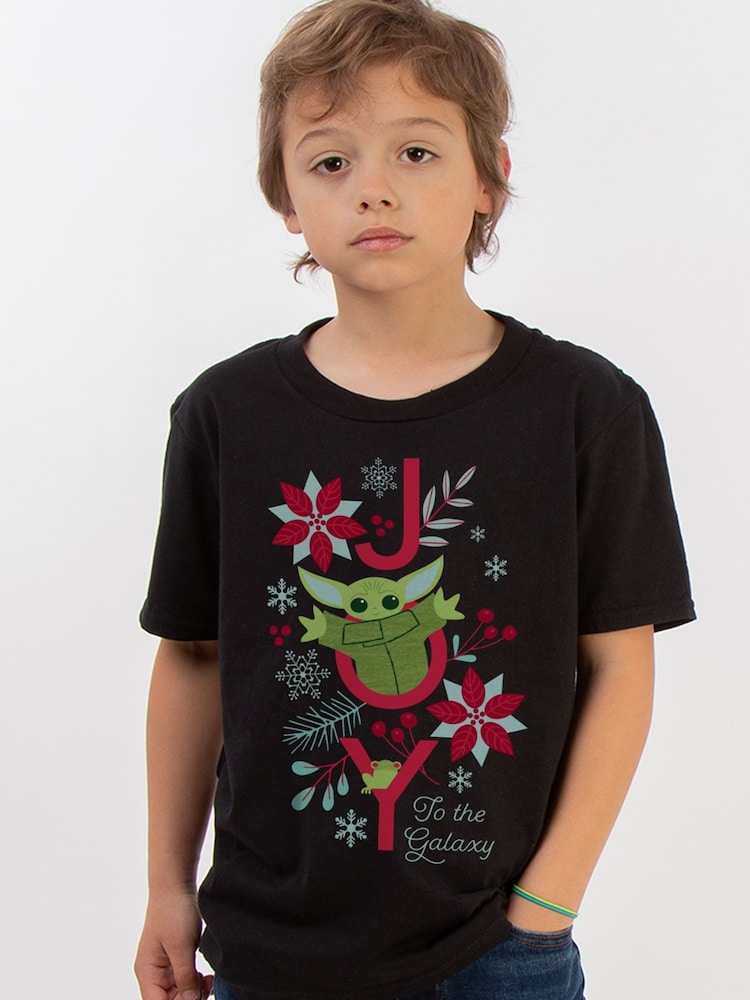 Brands In Black Boys Star Wars The Mandalorian Joy To The Galaxy 100% Cotton T-Shirt - Image 1 of 4