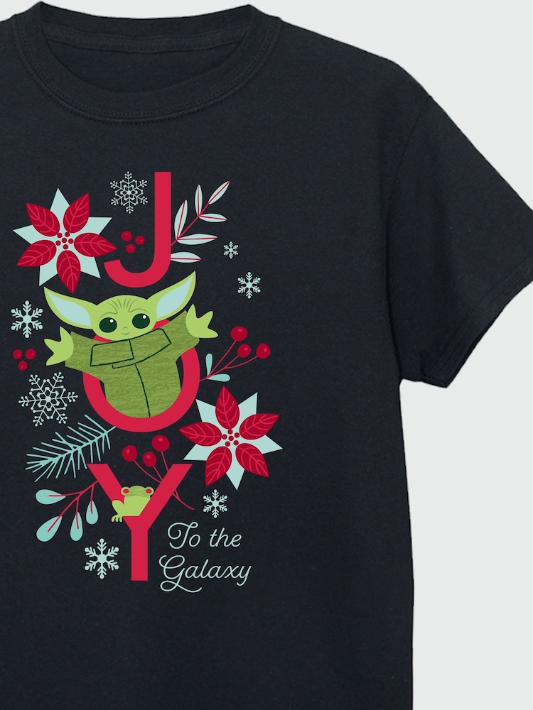 Brands In Black Boys Star Wars The Mandalorian Joy To The Galaxy 100% Cotton T-Shirt - Image 4 of 4