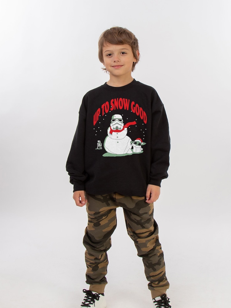 Brands In Black Boys Star Wars The Mandalorian Snowman Christmas Sweatshirt - Image 2 of 4