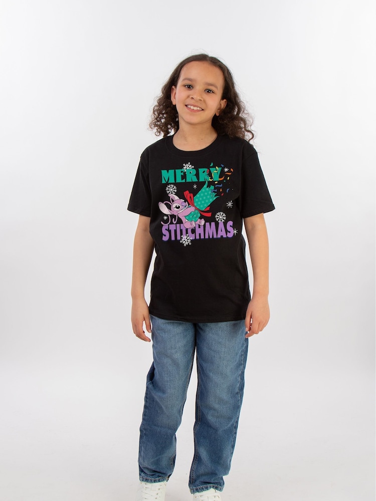 Brands In Black Disney Lilo and Stitch Angel Merry Christmas Stitchmas T-Shirt - Image 2 of 4 Brands In Black Disney Lilo and Stitch Angel Merry Christmas Stitchmas T-Shirt - Image 2 of 4