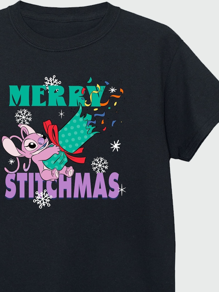 Brands In Black Girls Disney Lilo and Stitch Angel Merry Christmas Stitchmas 100% Cotton T-Shirt - Image 4 of 4