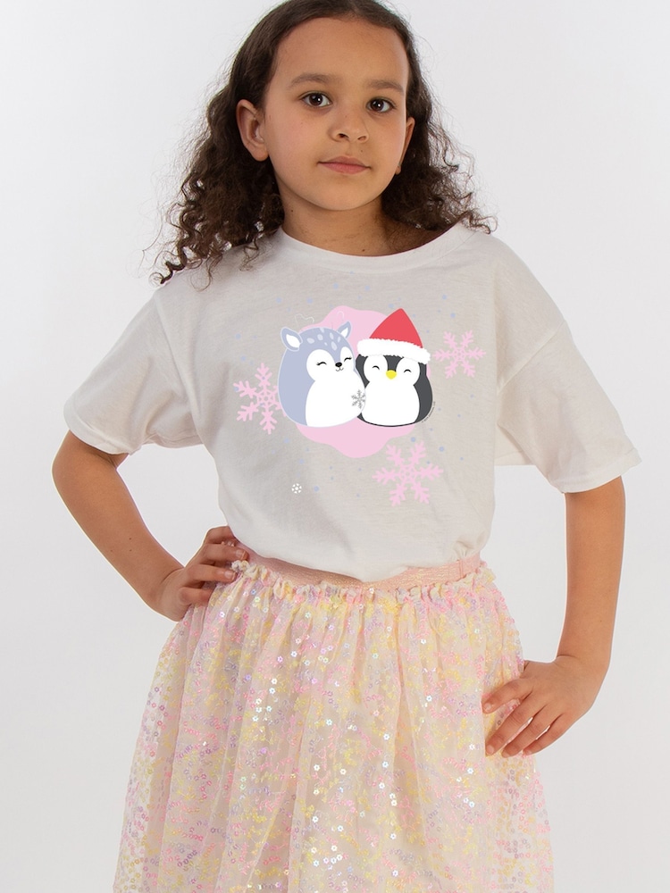 Brands In White Girls Squishmallows Snow Christmas Hug 100% Cotton T-Shirt - Image 1 of 4