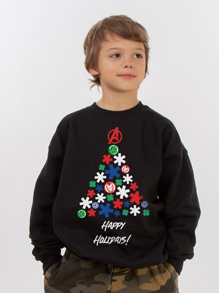 Brands In Black Boys Marvel Avengers Christmas Tree Sweatshirt - Image 1 of 4