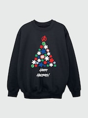 Brands In Black Boys Marvel Avengers Christmas Tree Sweatshirt - Image 3 of 4