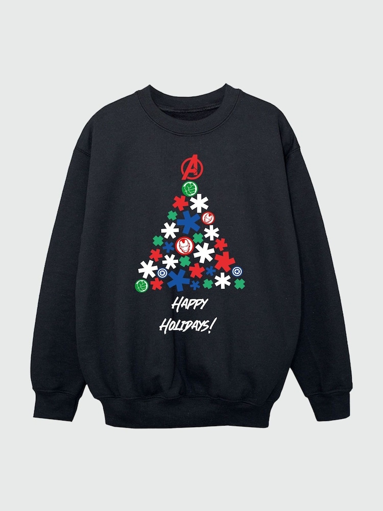 Brands In Black Boys Marvel Avengers Christmas Tree Sweatshirt - Image 3 of 4