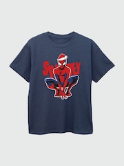 Brands In Blue Boys Marvel Spider-Man Christmas Hat 100% Cotton T-Shirt - Image 3 of 4