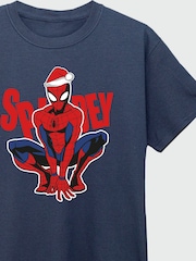 Brands In Blue Boys Marvel Spider-Man Christmas Hat 100% Cotton T-Shirt - Image 4 of 4