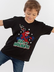 Brands In Black Boys Marvel Avengers Christmas 100% Cotton T-Shirt - Image 1 of 4