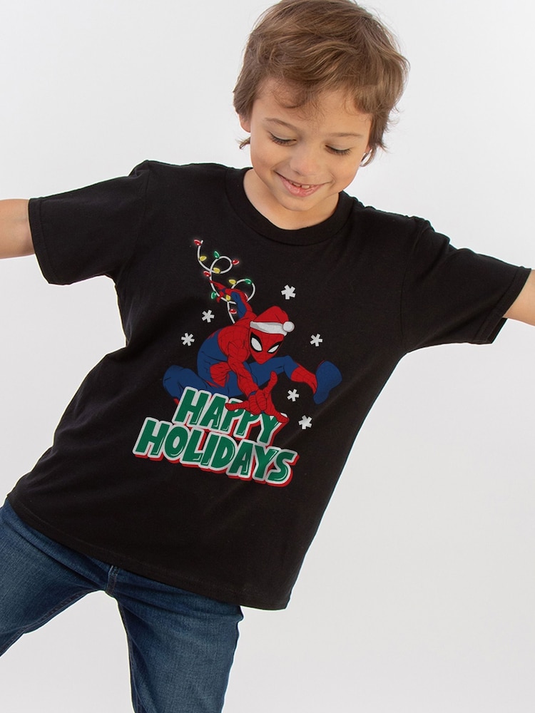 Brands In Black Boys Marvel Avengers Christmas 100% Cotton T-Shirt - Image 1 of 4