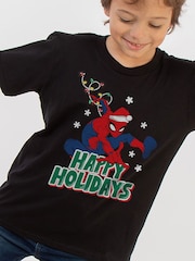 Brands In Black Boys Marvel Avengers Christmas 100% Cotton T-Shirt - Image 2 of 4