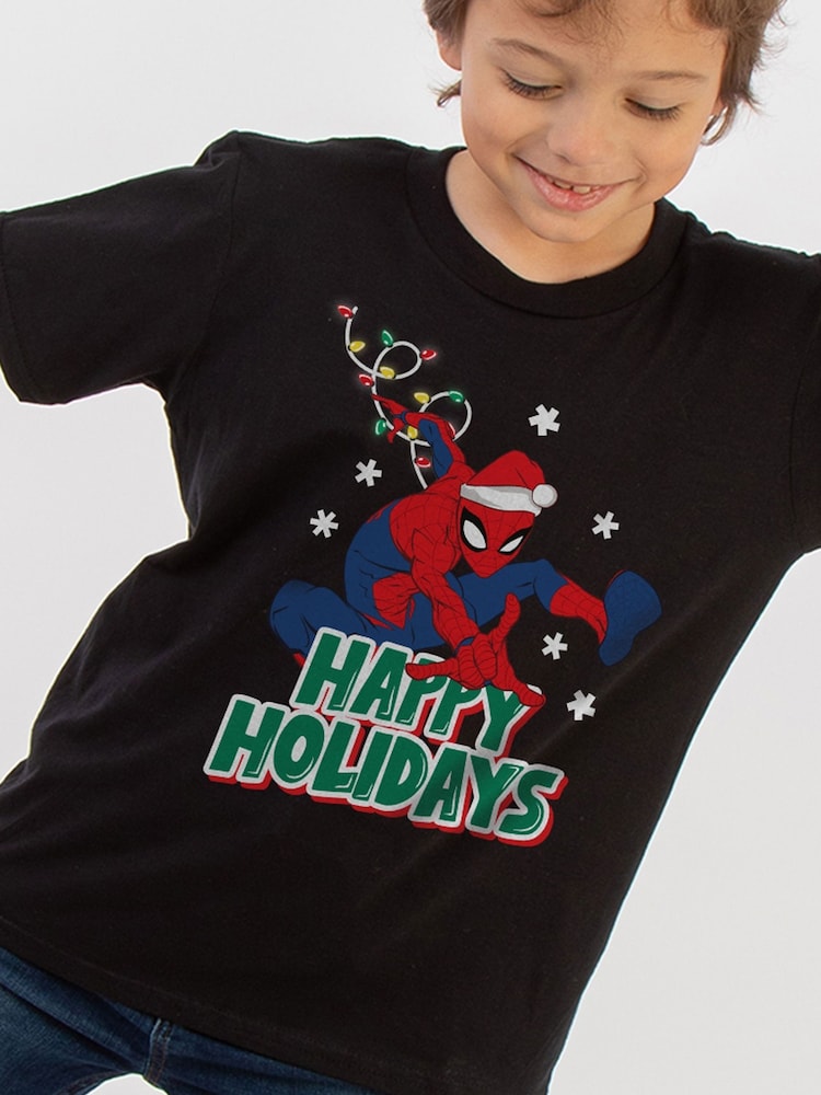 Brands In Black Boys Marvel Avengers Christmas 100% Cotton T-Shirt - Image 2 of 4