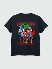 Brands In Black Boys Marvel Avengers Christmas 100% Cotton T-Shirt - Image 3 of 4