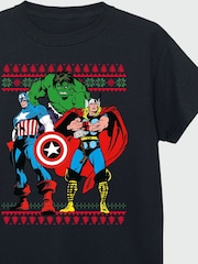 Brands In Black Boys Marvel Avengers Christmas 100% Cotton T-Shirt - Image 4 of 4