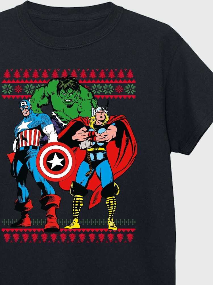 Brands In Black Boys Marvel Avengers Christmas 100% Cotton T-Shirt - Image 4 of 4