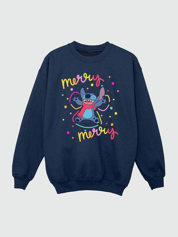 Brands In Blue Disney Lilo & Stitch Merry Christmas Rainbow Girls Sweatshirt - Image 6 of 6
