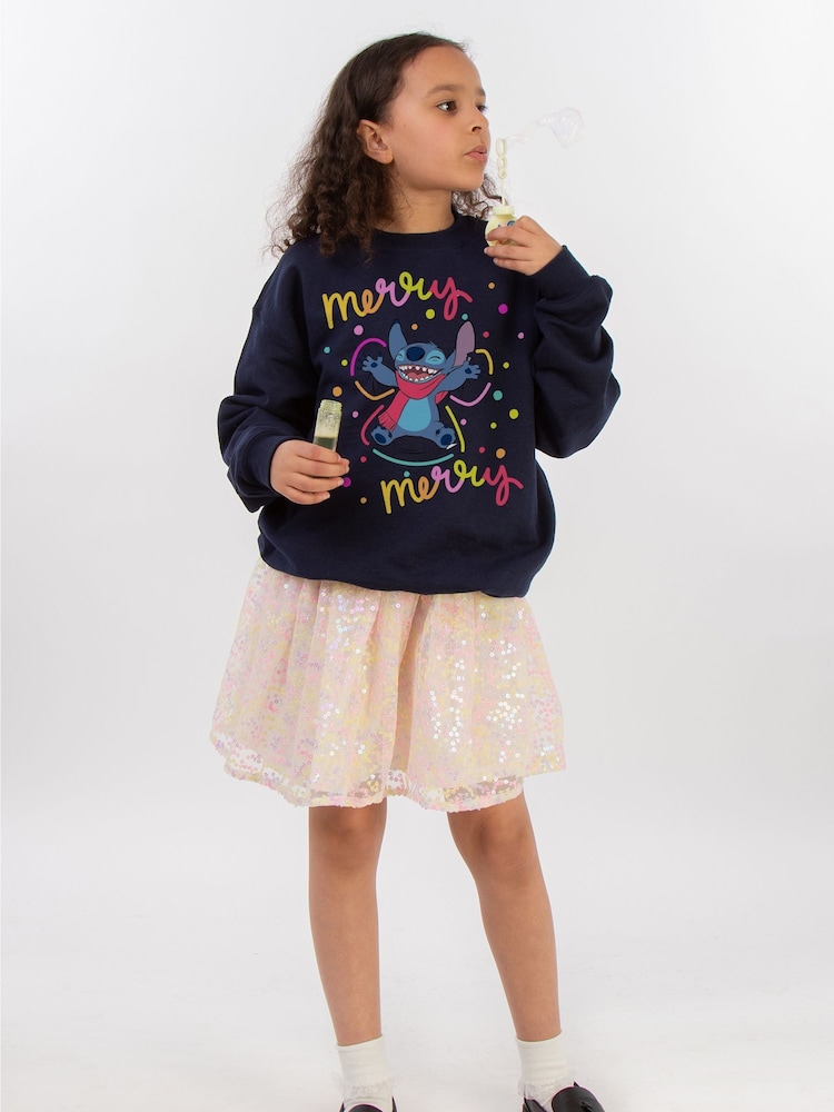 Brands In Blue Disney Lilo & Stitch Merry Christmas Rainbow Girls Sweatshirt - Image 2 of 4