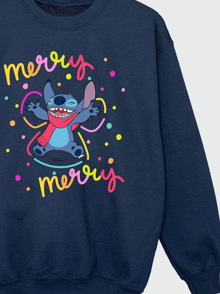 Brands In Blue Disney Lilo & Stitch Merry Christmas Rainbow Girls Sweatshirt - Image 4 of 4