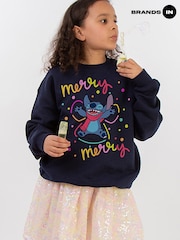 Brands In Blue Disney Lilo & Stitch Merry Christmas Rainbow Girls Sweatshirt - Image 1 of 6