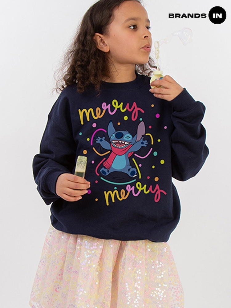 Brands In Blue Disney Lilo & Stitch Merry Christmas Rainbow Girls Sweatshirt - Image 1 of 6