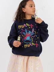 Brands In Blue Disney Lilo & Stitch Merry Christmas Rainbow Girls Sweatshirt - Image 3 of 6