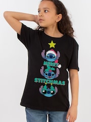 Brands In Black Disney Lilo & Stitch Angel Merry Christmas Stitchmas T-Shirt - Image 1 of 4