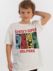 Brands In White Boys Marvel Avengers Santa Christmas Super Helpers 100% Cotton T-Shirt - Image 1 of 4