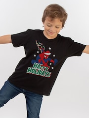 Brands In Black Marvel Spider-Man Happy Holidays Boys 100% Cotton Christmas T-Shirt - Image 1 of 4