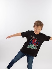 Brands In Black Marvel Spider-Man Happy Holidays Boys 100% Cotton Christmas T-Shirt - Image 2 of 4