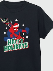 Brands In Black Marvel Spider-Man Happy Holidays Boys 100% Cotton Christmas T-Shirt - Image 4 of 4