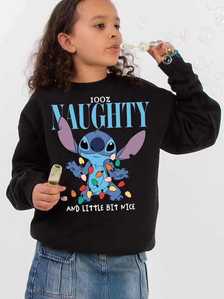 Brands In Black Disney Lilo & Stitch Naughty & Nice Girls Sweatshirt - Image 1 of 4