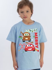 Brands In Blue Disney Cars Christmas Most Merry Boys Baby 100% Cotton T-Shirt - Image 1 of 4