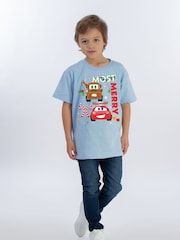 Brands In Blue Disney Cars Christmas Most Merry Boys Baby 100% Cotton T-Shirt - Image 2 of 4