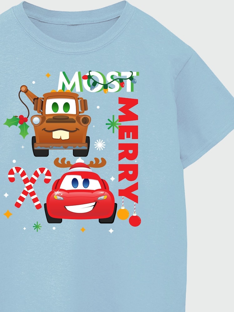 Brands In Blue Disney Cars Christmas Most Merry Boys Baby 100% Cotton T-Shirt - Image 4 of 4