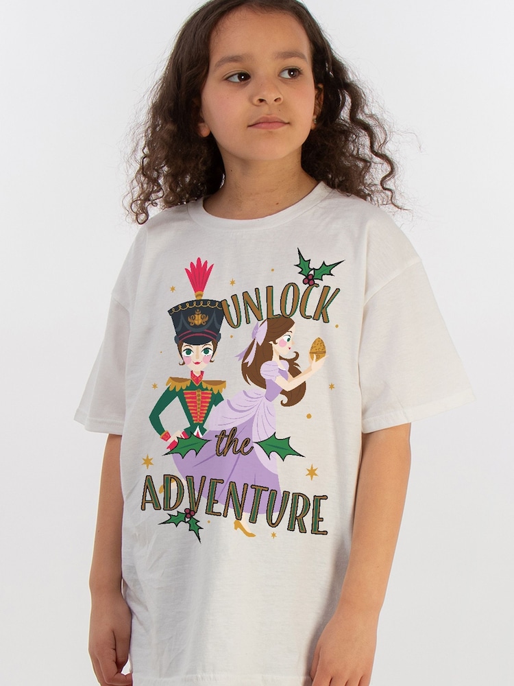 Brands In White Disney The Nutcracker Christmas Unlock The Adventure Girls 100% Cotton T-Shirt - Image 1 of 4