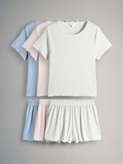 The Set Grey Marl/Pink/Blue 3 Pack Ribbed Pyjamas - Image 1 of 14