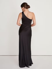 Six Stories Black One Shoulder Satin Ruched Bridesmaid Dress - Image 2 of 5
