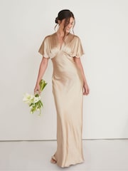 Six Stories Plunge Batwing Satin Flower Girl Dress - Imagen 1 de 4