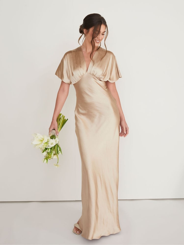 Six Stories Plunge Batwing Satin Flower Girl Dress - Imagen 1 de 4